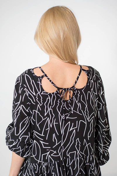 Черное летнее платье свободного силуэта из вискозы с вырезом Avila 0845 черный - фото 4