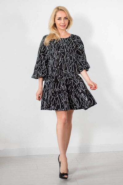 Черное летнее платье свободного силуэта из вискозы с вырезом Avila 0845 черный - фото 3