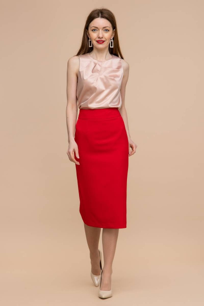 Красная юбка карандаш длины миди с разрезом и поясом Domna 71114 красный - фото 5