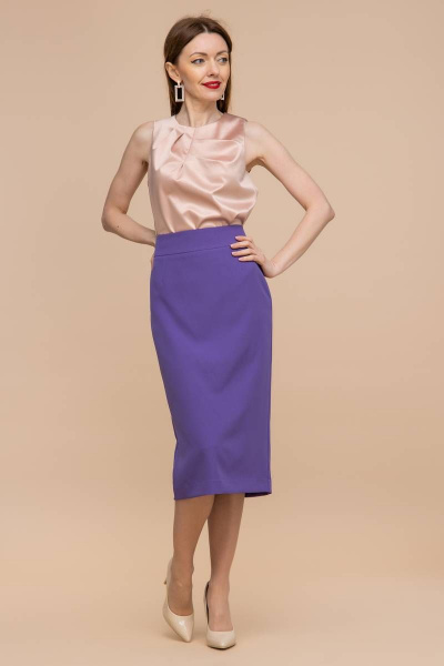 Фиолетовая юбка карандаш из текстиля с разрезом Domna 71114 лаванда - фото 4