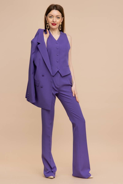 Костюм тройка жакет и расклешенные брюки с высокой посадкой Domna 16069 лаванда - фото 3