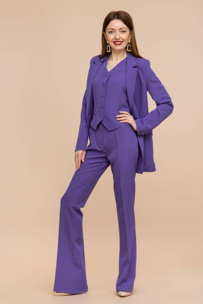 Костюм тройка жакет и расклешенные брюки с высокой посадкой Domna 16069 лаванда - фото 1