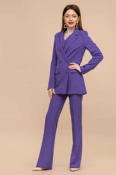 Костюм тройка жакет и расклешенные брюки с высокой посадкой Domna 16069 лаванда - фото 8