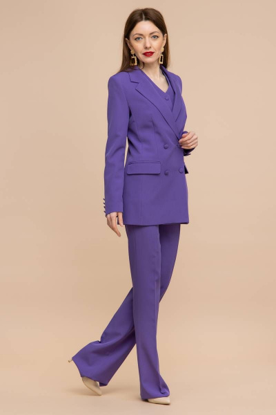 Костюм тройка жакет и расклешенные брюки с высокой посадкой Domna 16069 лаванда - фото 6