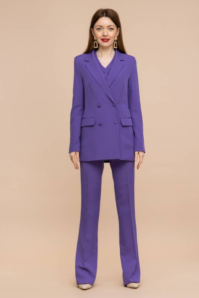 Костюм тройка жакет и расклешенные брюки с высокой посадкой Domna 16069 лаванда - фото 2