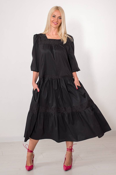 Черное летнее платье с романтичными объемными рукавами Avila 0855 черный - фото 2