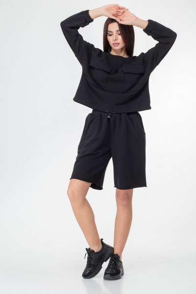 Бежевый жакет и кюлоты из вискозы и трикотажа Anelli 1012 черный - фото 8