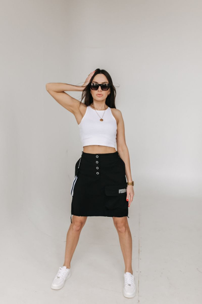 Юбка из хлопка с накладными карманами и кнопочной застежкой Диомант 1649 - фото 1