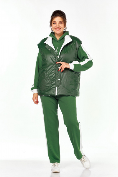 Костюм спортивный брюки жилет кофта больших размеров Диомант 1917 зелень - фото 3