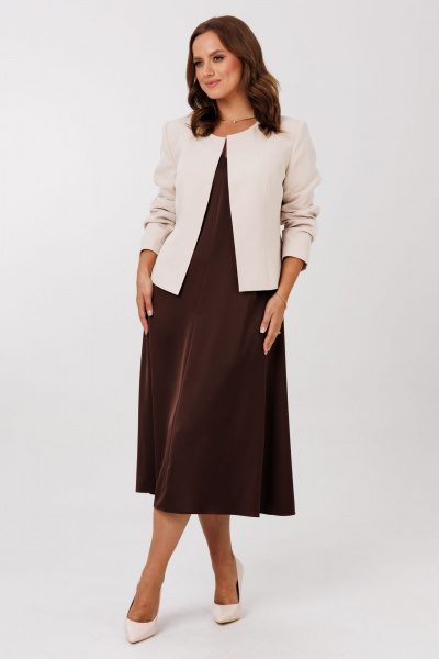 Жакет, платье Mubliz 292 бежевый-шоколад - фото 8