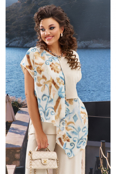 Блуза, брюки Vittoria Queen 24793  песочный_мультиколор - фото 2