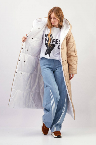 Пальто Rivoli 1065.2 бежевый,белый - фото 9