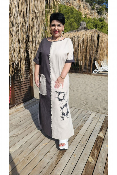 Платье Vittoria Queen 24873/1 бежевый_графитовый - фото 4