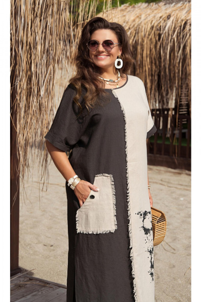 Платье Vittoria Queen 24873/1 бежевый_графитовый - фото 2