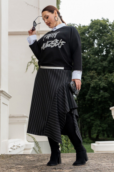 Джемпер, рубашка, юбка ADARIN А42 белый/черный/серебро - фото 1