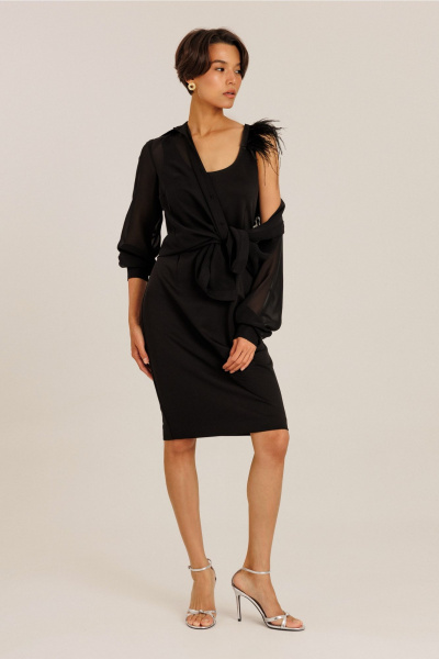 Платье из трикотажа с съемными перьями и шлифом назад DILIA 0787 черный - фото 1
