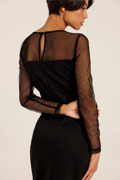 Платье за колено с фигурным вырезом и кокеткой DILIA 0803 черный - фото 2