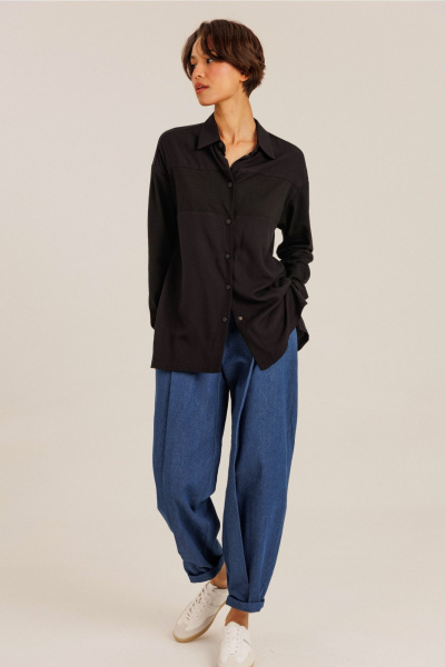 Демисезонная черная блузка классического фасона DILIA 0773 черный - фото 1