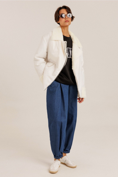 Демисезонная куртка из плащевой ткани с меховыми акцентами DILIA 0630-1 кремовый - фото 1