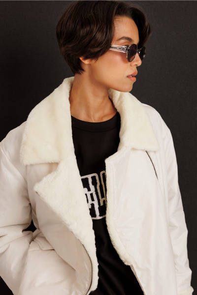 Демисезонная куртка из плащевой ткани с меховыми акцентами DILIA 0630-1 кремовый - фото 4