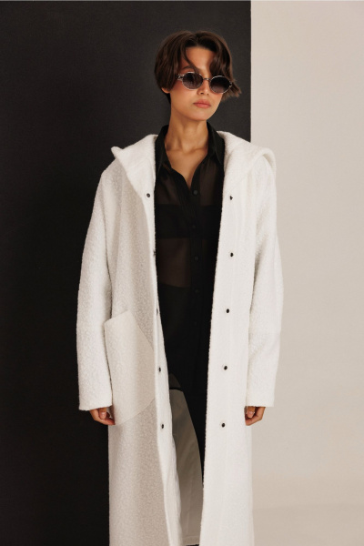 Пальто из искусственного меха с капюшоном и карманами в стиле на каждый день DILIA 0641-1 кремовый - фото 5