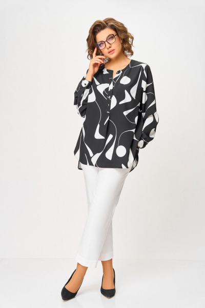 Блуза Swallow 851.1 черный/белый_принт - фото 1