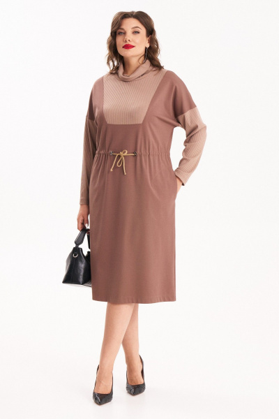 Миди платье из двух тканей с шнуром и карманами Almirastyle 398 - фото 8