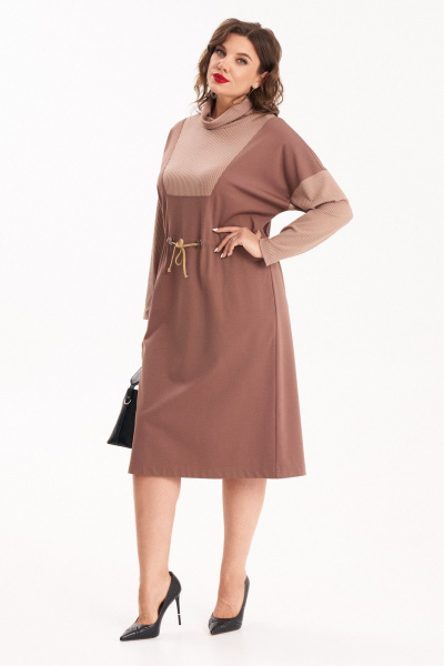 Миди платье из двух тканей с шнуром и карманами Almirastyle 398 - фото 4