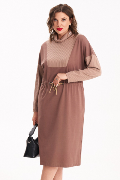 Миди платье из двух тканей с шнуром и карманами Almirastyle 398 - фото 5