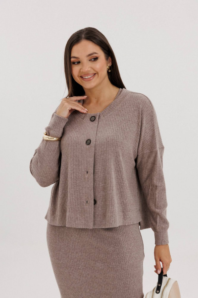 Комплект из бежевого трикотажного платья и кардигана свободного кроя Fantazia Mod 4933 - фото 6