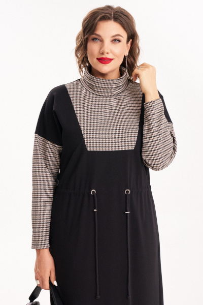 Демисезонное платье из двух видов ткани с кулиской по талии Almirastyle 398/1 - фото 8