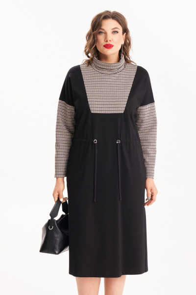 Демисезонное платье из двух видов ткани с кулиской по талии Almirastyle 398/1 - фото 7