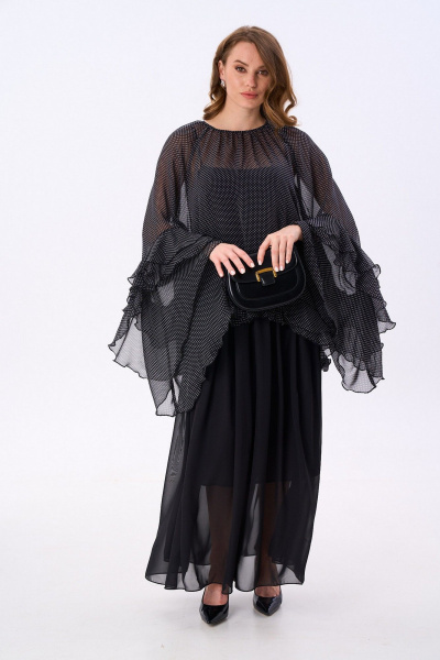 Блуза, комбинация, юбка NikVa 1001-1 чёрный_ горох - фото 13