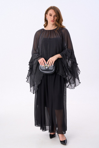 Блуза, комбинация, юбка NikVa 1001-1 чёрный_ горох - фото 5
