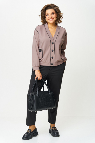 Брюки, кардиган Aira Style 24242 тауп-черный - фото 7