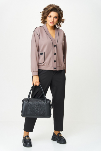 Брюки, кардиган Aira Style 24242 тауп-черный - фото 6