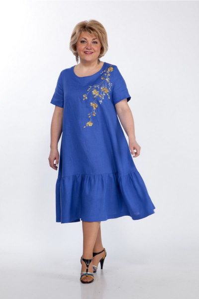 Льняное платье А-силуэта с вышивкой и воланами Djerza 1293 василек - фото 6