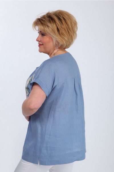 Летняя блуза с вышивкой и складками из льна Djerza 024 голубой - фото 4