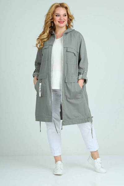 Плащ Ollsy 1543 серо-зеленый - фото 3