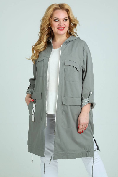 Плащ Ollsy 1543 серо-зеленый - фото 4