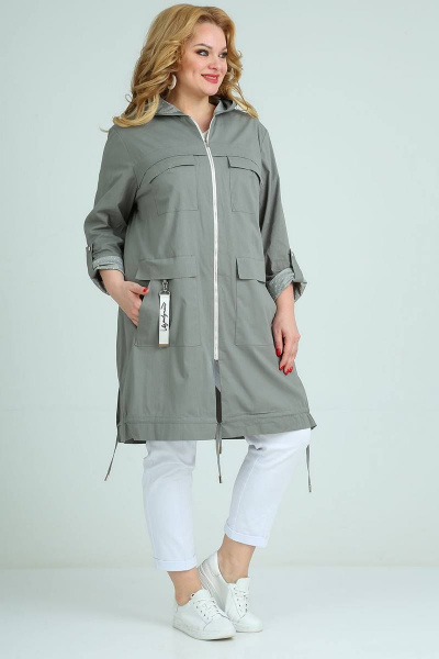 Плащ Ollsy 1543 серо-зеленый - фото 2