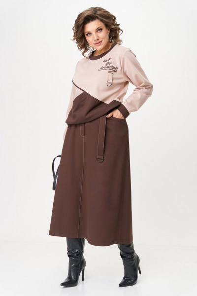 Джемпер, юбка Aira Style 24129/1 пудра-коричневый - фото 1