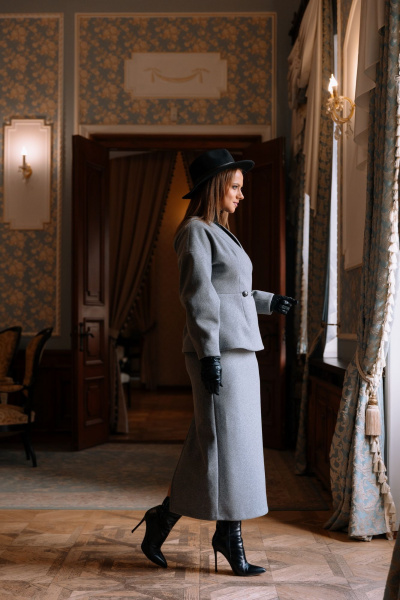 Жакет, юбка Marshop М207 серый - фото 5