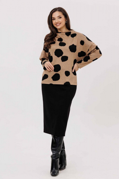 Джемпер, юбка Mislana 1247 бежевый/черный - фото 6