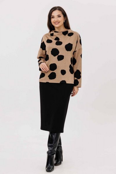 Джемпер, юбка Mislana 1247 бежевый/черный - фото 1