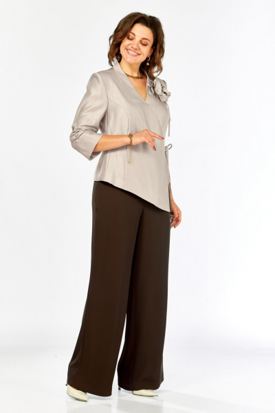 Блуза, брюки Ольга Стиль С-968 бежево-коричневый - фото 4