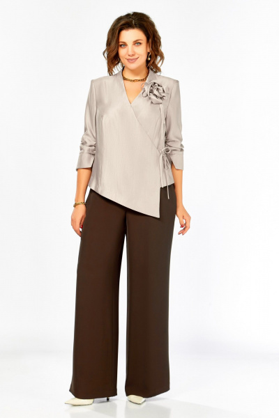 Блуза, брюки Ольга Стиль С-968 бежево-коричневый - фото 3