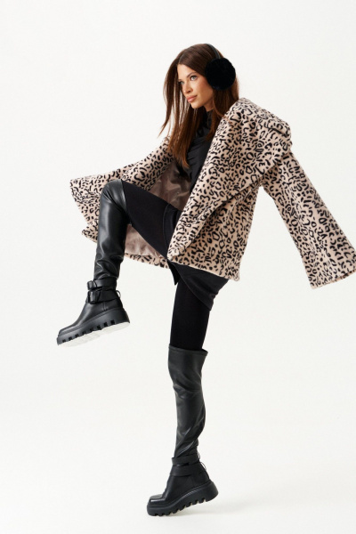 Полупальто женское из искусственного меха ELLETTO LIFE 3903 бежево-черный ELLETTO 3903 бежево-черный - фото 8