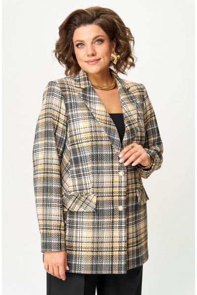 Жакет БелЭльСтиль 762-3_24_22 серо-желтый твид - фото 1