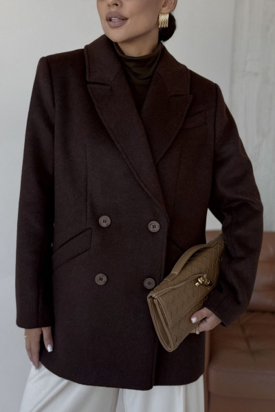 Пальто двубортное демисезонное из пальтовой шерсти DAVA 7005 шоколад - фото 9